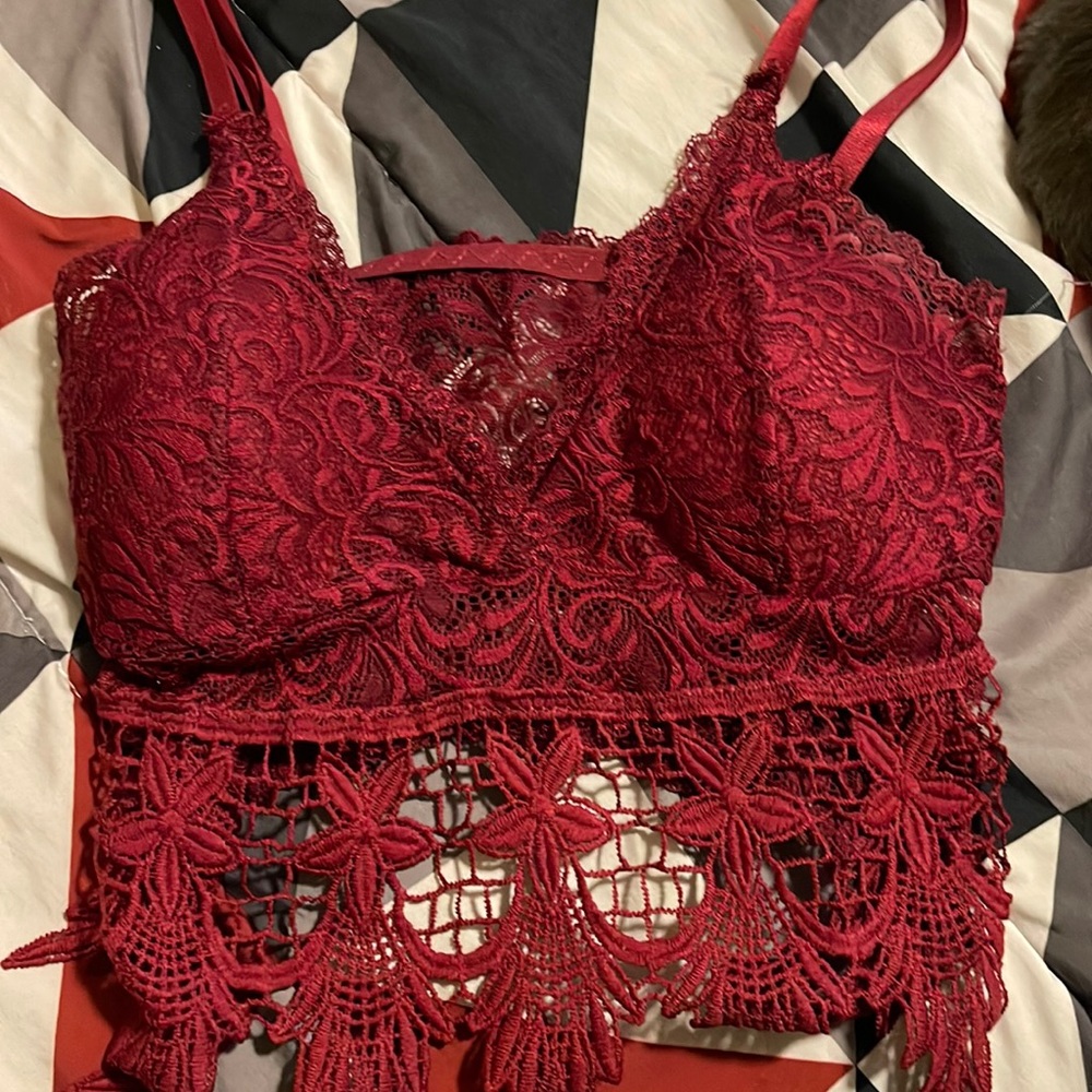 Barley worn wine red crop top one size